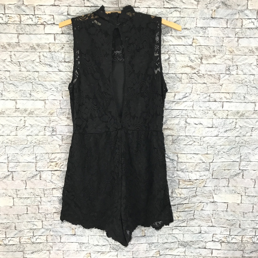 Francesca's Miami Black Lace High Neck  Romper - Picture 6 of 8